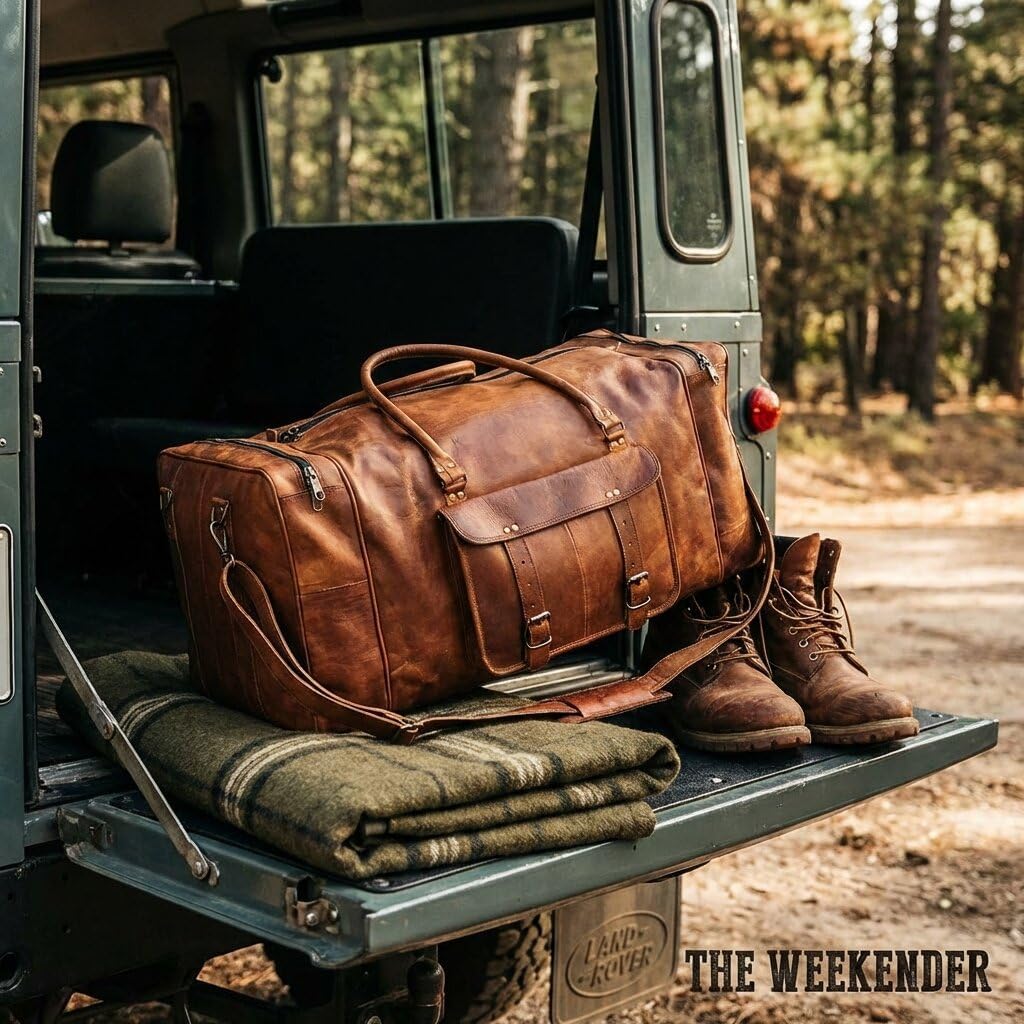 Leather 24 Inch Luggage Handmade Duffel Bag Carryall Weekender Travel Overnight Gym Sports Carry on Duffel Bag for Men and Women